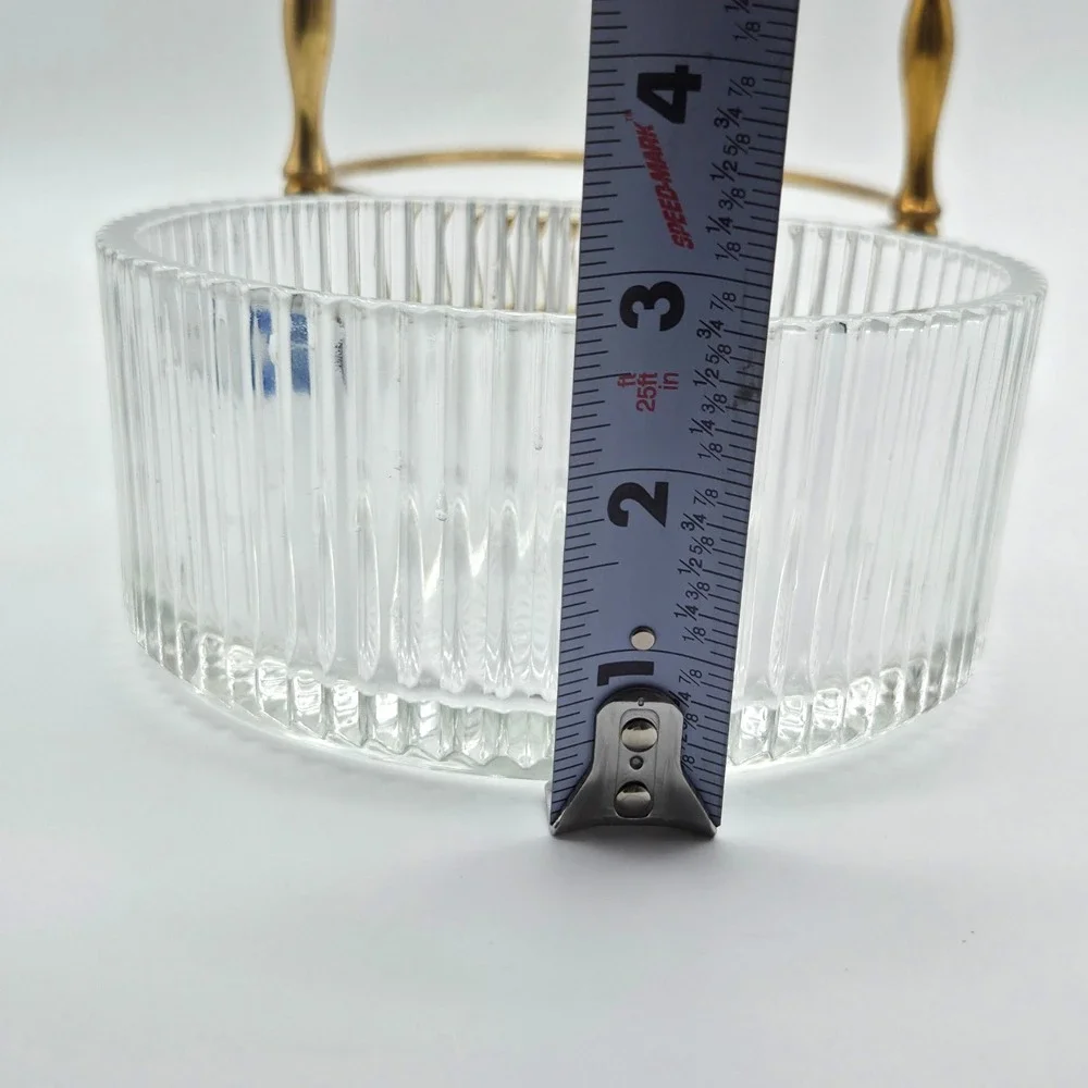 VINTAGE Teleflora Triple 3 Brass Candleholder Ribbed Glass Centerpiece Vase Dish